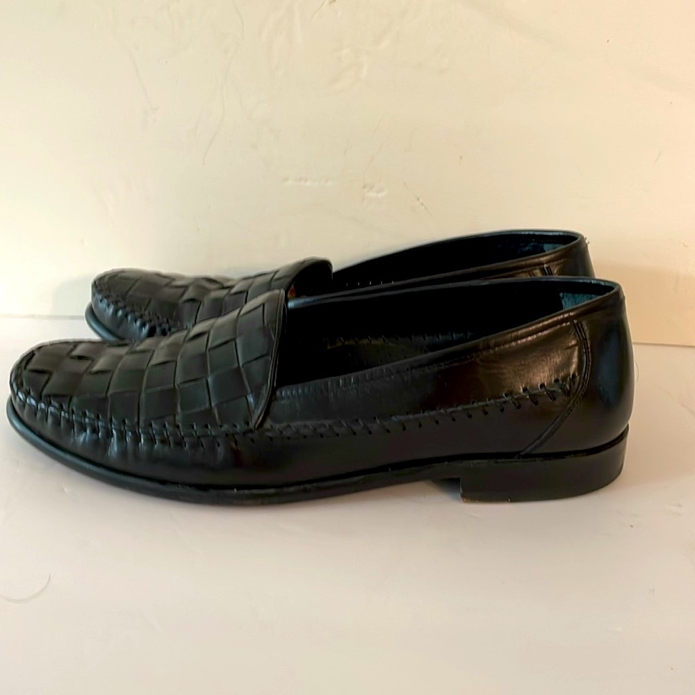 Italian Loafers Black Woven Leather Sz 10 1/2
